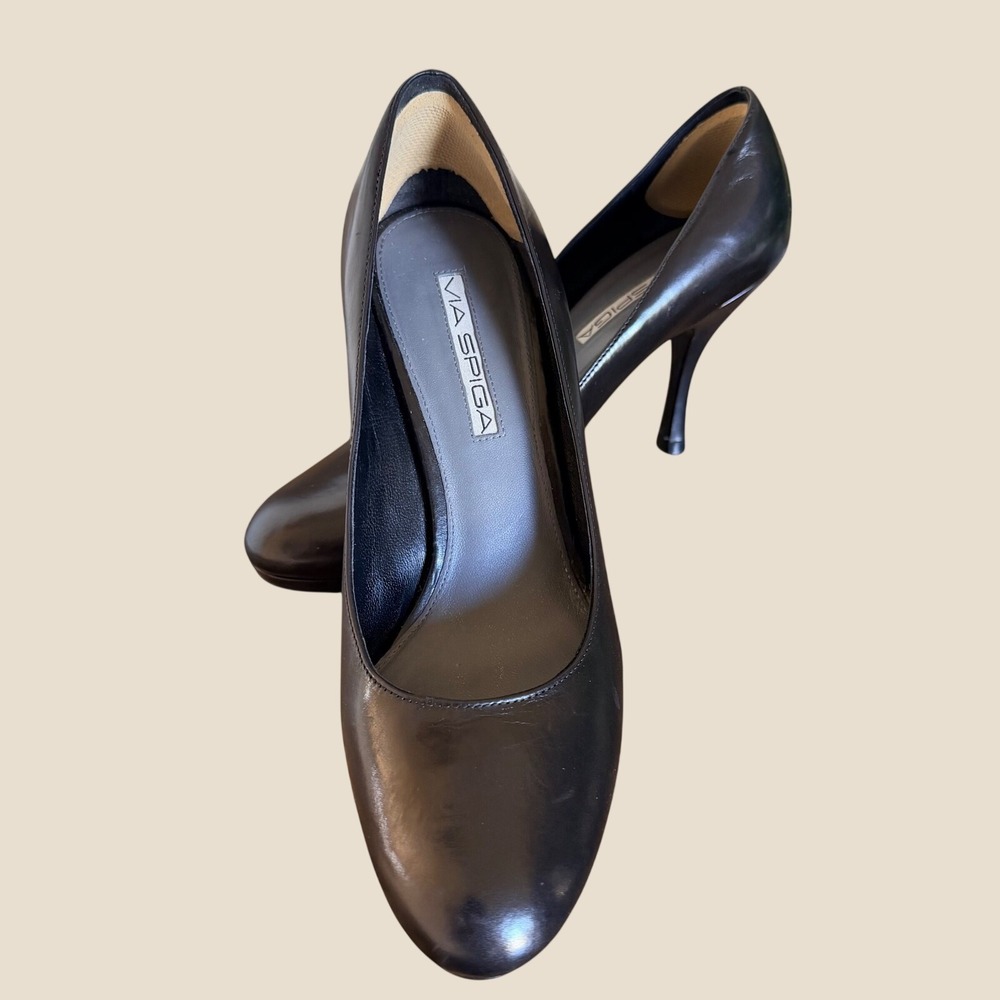 Via Spiga Pump Women 7M Black Leather Classic Professional Hidden Platform Heel
